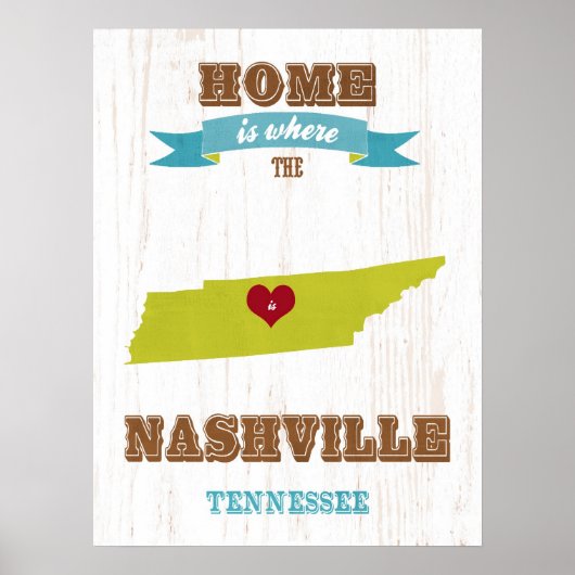 Poster Tennessee State Map Art- Love NashVille Art (Devant)