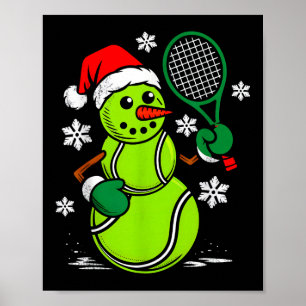 Poster Tennis Chapeau de Père Noël Bonhomme de Neige Xmas
