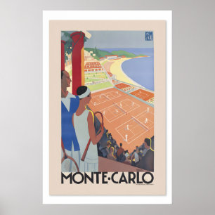 Poster Tennis Courts Monte-Carlo Monaco années 1920 Vinta