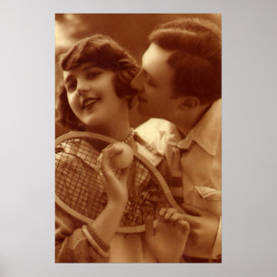 Poster Tennis de sport vintage, Amour et Romance
