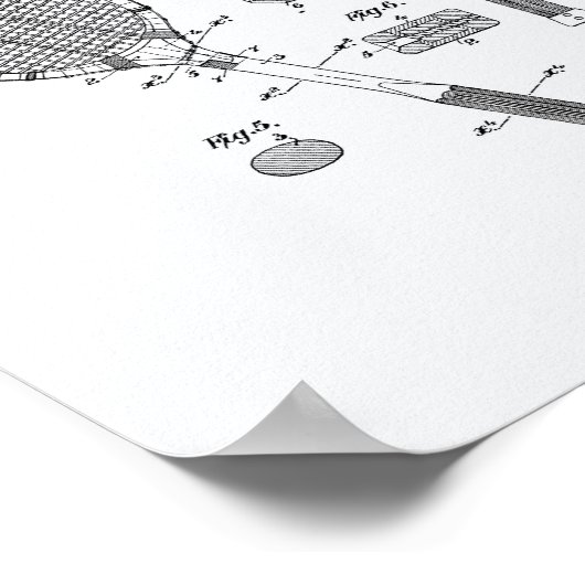 Poster Tennis Racket 1925 Brevet Art Livre blanc (Coin)