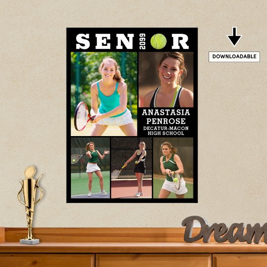 Poster Tennis Senior Graduation 5 Photo Collage