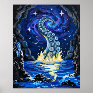 Poster Tentacule de Kraken Cosmique, Art Océanique