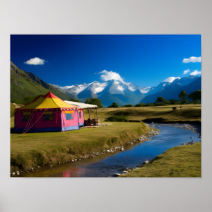Poster Tente dans un camp de tourisme dans les Montagnes 