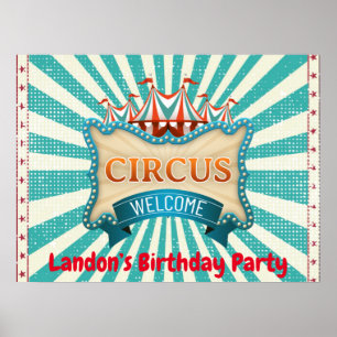 Poster Tente de cirque turquoise et rouge Anniversaire