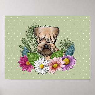 Poster Tenterfield Terrier à poil doux Fleurs Colorées Ve