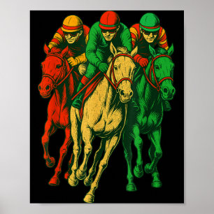 Poster Tenue de course de chevaux rétro scène de course d