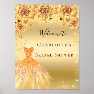 Poster Tenue de mariage paillettes dorées fleurs bienvenu