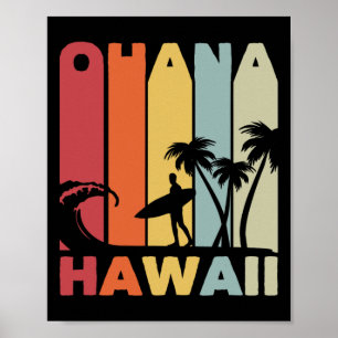Poster Tenue de surfeur Ohana Hawaï Rétro 70s Famille Vac