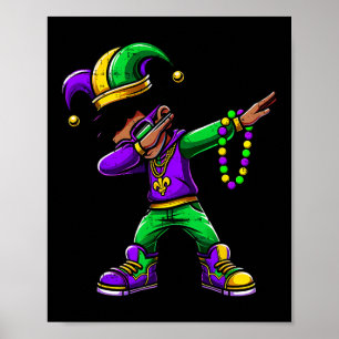 Poster Tenue drôle de Dabbing Mardi Gras pour garçon noir