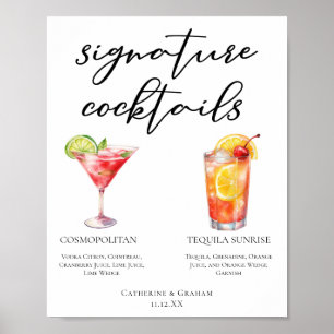 Poster Tequila Sunrise Cosmopolite Menu Cocktails