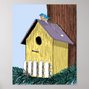 Poster ter illustratie van het vogelhuis