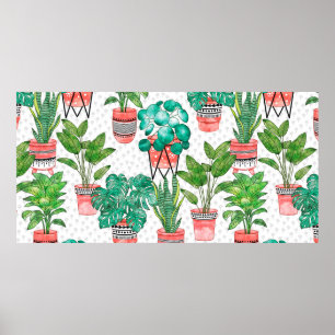 Poster Terra cotta Pots Aquarelle Maison Plantes sans cou