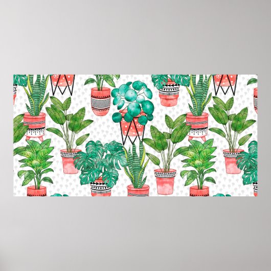 Poster Terra cotta Pots Aquarelle Maison Plantes sans cou (Devant)