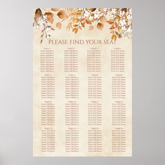 Poster Terracotta Automne Feuilles Mariage Sein Graphique (Devant)