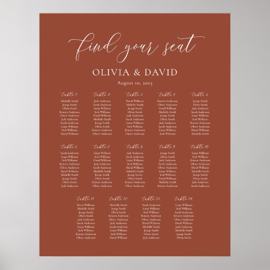 Poster Terracotta Boho Élégant 14 table Seating Chart (Devant)