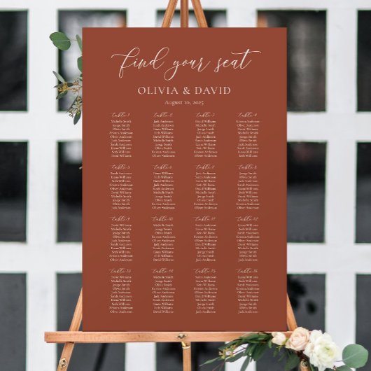 Poster Terracotta Boho Élégant 16 table Seating Chart