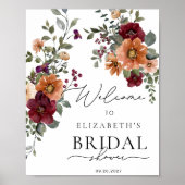 Poster Terracotta Bourgogne Fête des mariées Florale Bien (Devant)