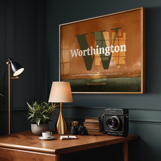 Poster Terracotta Custom Last Name Print Sage Green Art