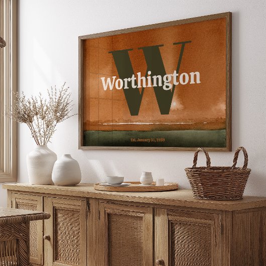 Poster Terracotta Custom Last Name Print Sage Green Art