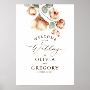 Poster Terracotta Fall Flowers Elegant Wedding Welcome