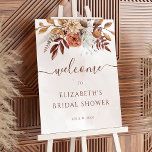Poster Terracotta Floral Boho Fête des mariées d'automne<br><div class="desc">Panneau de bienvenue de style bohème moderne avec des fleurs d'aquarelle et des feuilles de chute dans les tons terre comme rouille brun,  orange brûlé et terre cuite. Un choix parfait pour les mariages d'automne.</div>