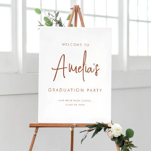 Poster Terracotta Handwriting Graduation Party Bienvenue