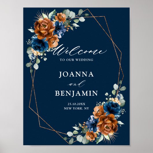 Poster Terracotta Marine Bleu Vert Mariage Welcome Post (Devant)
