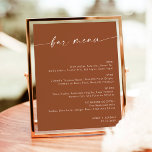 Poster Terracotta Minimalist Mariage Bar Menu, Menu Boiss<br><div class="desc">Ce magnifique panneau de menu de boissons offre une élégance minimaliste moderne et magnifique à afficher lors de votre événement mariage ou spécial. Modifiez facilement la plupart des libellés pour qu'ils correspondent à votre style. Les couleurs du texte et des arrière - plans sont entièrement modifiables —> cliquez sur le...</div>