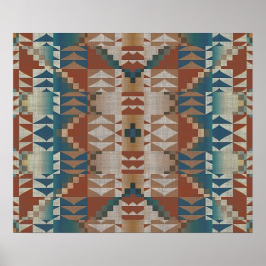 Poster Terracotta Orange Brown Turquoise Bleu Mosaïque Ar (Devant)