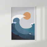 Poster Terracotta Turquoise foncée Vagues de l'océan Abst<br><div class="desc">Cet art turquoise en terre cuite foncée présente des vagues abstraites de l'océan et le coucher du soleil. Idéal pour la décoration côtière boho pour les amateurs d'océan.</div>