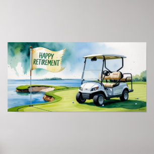Poster Terrain de golf avec texte Happy Retirez sur vert