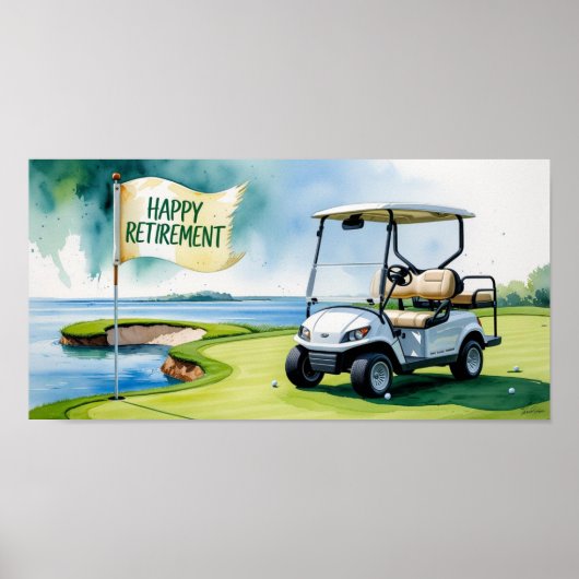 Poster Terrain de golf avec texte Happy Retirez sur vert (Devant)
