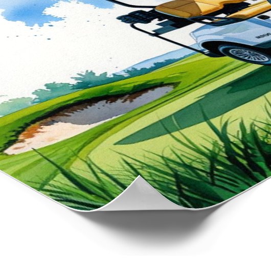 Poster Terrain de golf avec texte Happy Retirez sur vert (Coin)