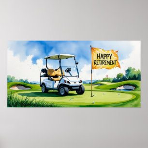Poster Terrain de golf avec texte Happy Retirez sur vert