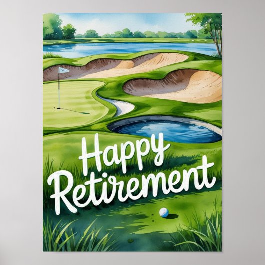 Poster Terrain de golf avec texte Happy Retirez sur vert (Devant)