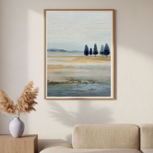 Poster Terrain ouvert avec île lointaine minimal abstrait
