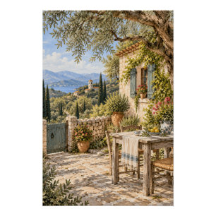 Poster Terrasse méditerranéenne grecque à l'aquarelle au