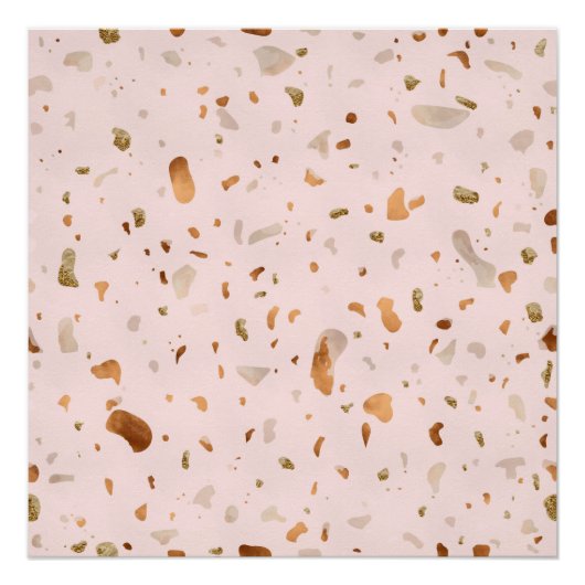 Poster Terrazzo Rose Blush Avec Spots De Cuivre Or (Devant)