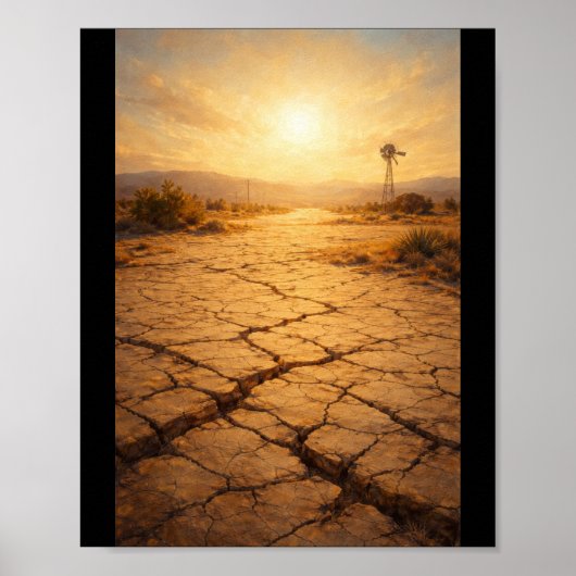 Poster Terre craquelée sous un soleil intense (Devant)