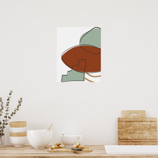 Poster Terre cuite et vert Abstrait Formes Art Imprimer (Cuisine)
