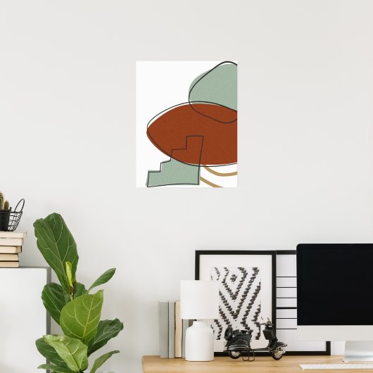 Poster Terre cuite et vert Abstrait Formes Art Imprimer (Bureau à domicile)