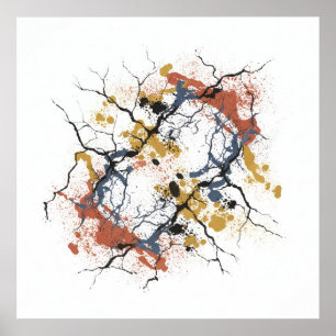 Poster Terre cuite Moutarde Encre Craquelée Éclaboussure