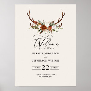 Poster terre cuite rouille floral cerf mariage accueil mo