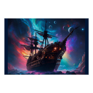 Poster Terre de vaisseau spatial pirate sur une autre pla