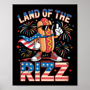 Poster Terre du hot-dog Rizz drôle 4 juillet américain