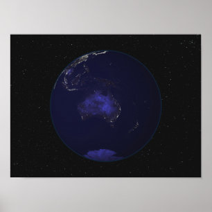 Poster Terre entière la nuit montrant les lumières de la