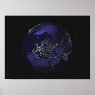 Poster Terre entière la nuit montrant les lumières de la