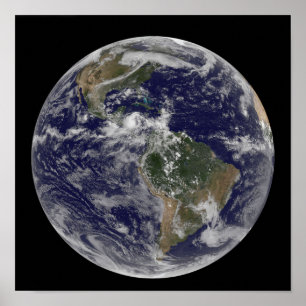 Poster Terre entière montrant l'Amérique du Nord et l'Ame