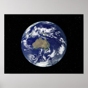 Poster Terre entièrement éclairée centrée sur l'Australie